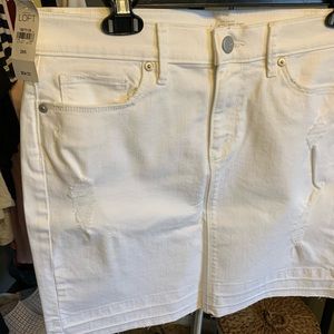 Loft distressed denim jean skirt